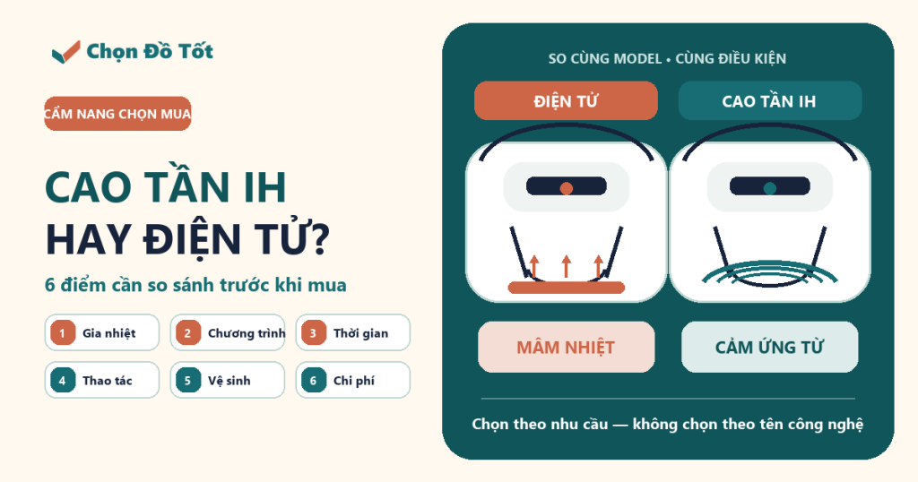 Ảnh so sánh nồi cơm điện cao tần IH và nồi cơm điện tử theo 6 tiêu chí trước khi mua